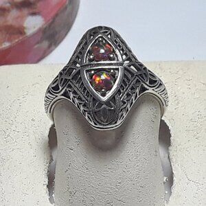 2 Rd Opal Stone Victorian open scrolling Repro Sterling Silver S-8 Ring #19618